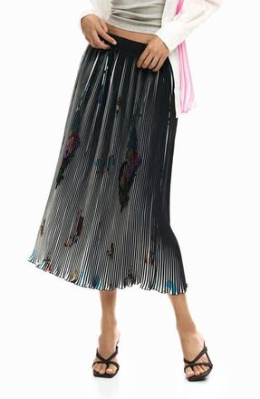 Desigual Pliss&eacute; MIdi Skirt in Black at Nordstrom, Size X-Large