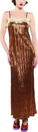 Anna Sui Fortuny Pleats Lace Slip Maxi Dress in Bronze at Nordstrom, Size Medium