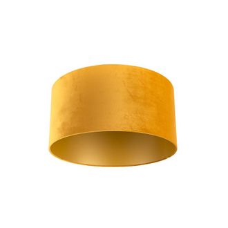QAZQA Algod&oacute;n Pantalla De L&aacute;mpara De Terciopelo Amarillo 50/50/25 Con Interior Dorado, - Qazqa