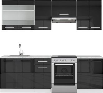 Vicco Cucina componibile Fame-Line, Antracite lucido/bianco, 240 cm, pl Marmo