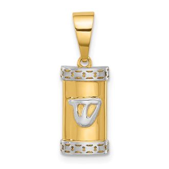 Diamond2Deal 14k Yellow Gold with White Rhodium Polished Mezuzah Pendant