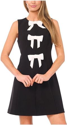 CeCe by Cynthia Steffe Contrast Bow Front Mini Dress Womens Dress Rich Black : 10, Polyester