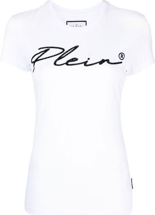 Philipp Plein logo-print embellished T-shirt - women - Cotton - S - White