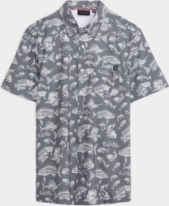 Salt Life Fish N Bones 2.0 Performance Woven Shirt in Castle Rock at Nordstrom, Size Xx-Large