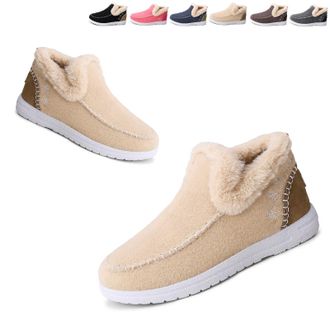 Generic Womens Winter Plush Lined Flat Shoes - Cozy Non-Slip Ankle Booties with Orthopedic Arch Support, Warm Indoor Outdoor Slippers (2,12)