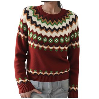 Generic Jumpers for Women UK Long Sleeves Icelandic Sweaters Soft Comfortable Nordic Cosy Warm Crew Neck 2025 Autumn Winter Fairisle Sweatshirts Ladies Knit S