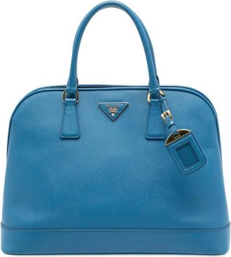 Prada Pre-owned Handbags, female, Blue, Size: ONE SIZE Pre-owned Structured Leather Satchel