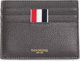 Thom Browne Leather Card Holder in Dark Grey at Nordstrom