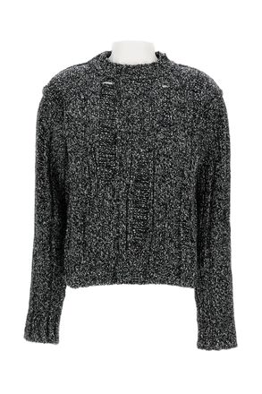 Durazzi Milano Textured Knit Crewneck Sweater With Distressed Finish
