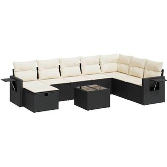 vidaXL Set De Sof&aacute;s De Jard&iacute;n Con Cojines 9 Pzas Rat&aacute;n Sint&eacute;tico Negro Vidaxl