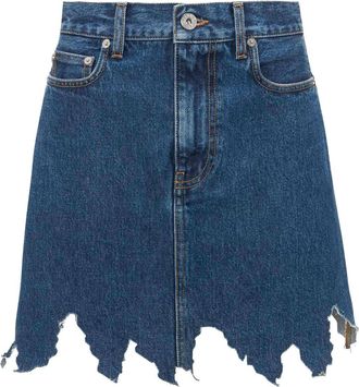 J.W.Anderson lasercut frayed-hem denim skirt - women - Cotton - 10 - Blue