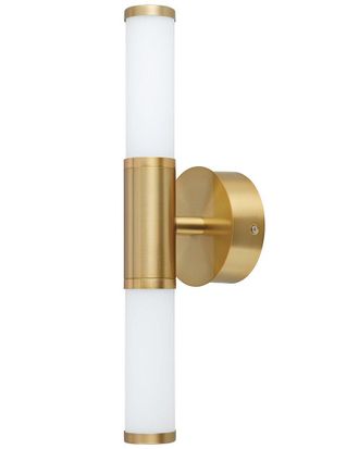 Eglo Eglo Palmera 2 Light Integrated Led Bath/Vanity Light With Brushed Gold Finish & White Glass Shades