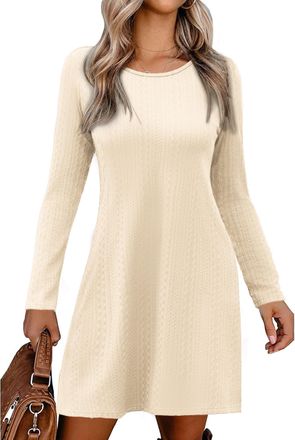 Zeagoo Jumper Dress for Women Knitted Dresses Ladies Long Sleeve Winter Dress Casual Knitte Dress Basic Ladies Round Neck Jersey Dress