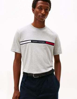 Tommy Hilfiger Mens Tommy Hilfiger Hilfiger Chest Insert Mens T-Shirt - Light Grey Heather - Size: 38