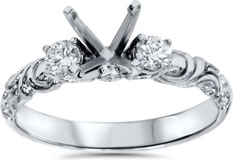 Pompeii3 1/4ct Vintage Style Engagement Ring Setting 14K White Gold Size Selectable