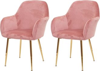 Hhg Hhg - Nunca Usado] Juego De 2 Sillas De Comedor 240, Silla De Cocina, Dise&ntilde;o Retro, Terciopelo Rosa Antiguo, Patas Doradas
