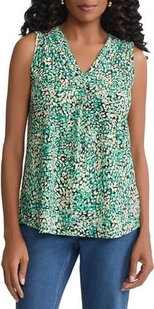 Jones New York Abstract Print Pleat Front Sleeveless Top in Kelly Multi at Nordstrom, Size Small
