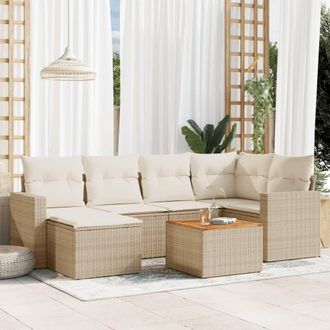 vidaXL Vidaxl - Set Sof&aacute;s De Jard&iacute;n 7 Piezas Y Cojines Rat&aacute;n Sint&eacute;tico Beige