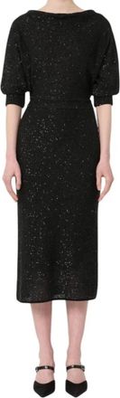 Max Mara Viscose Yarn Dress - Dames - Kleedjes - Zwart - S - Leer - Kleedjes