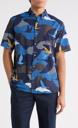Tori Richard Take Flight Short Sleeve Button-Down Shirt in Navy at Nordstrom, Size X-Large