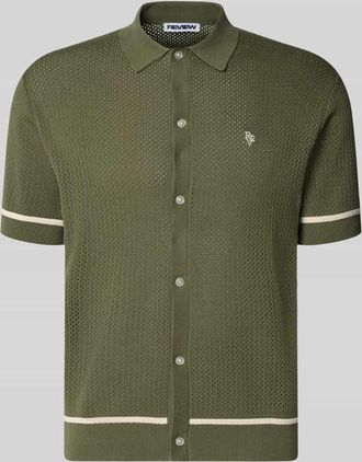 Review Slim Fit Strick-Poloshirt mit Label-Stitching in Khaki, Gr&ouml;&szlig;e XXL