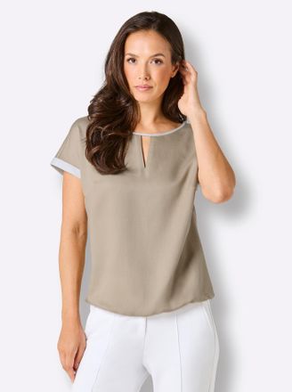 Cr&eacute;ation L Schlupfbluse CREATION L PREMIUM, Damen, Gr. 36, beige, ecru, 85% Lyocell, 15% Leinen, gemustert, mehrfarbig, Rundhals, Blusen Schlupfbluse