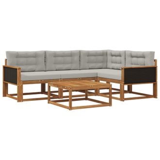 vidaXL Conjunto De Sof&aacute;s De Exterior 5 Pcs Natural Y Gris Claro Vidaxl