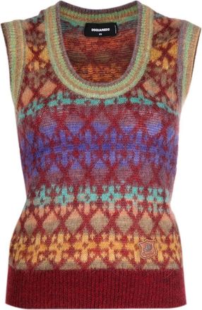 Dsquared2 jacquard logo-patch vest - women - Polyamide/Mohair/Wool/Alpaca Wool/Calf Leather - S - Brown