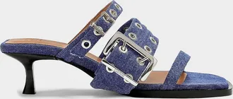 Ganni 50MM Cotton Denim Mules