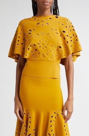 Ulla Johnson Josie Eyelet Detail Cape Sleeve Knit Top in Goldenrod at Nordstrom Rack, Size Small