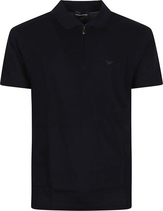 Emporio Armani Half-Zip Short-Sleeve Subtle Logo Cotton Polo Shirt