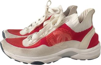 Chanel White & Pink CC Knit Trail Sneakers Size 37.5