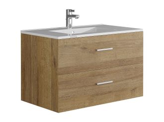 Vente-Unique Mueble de ba&ntilde;o flotante con lavabo - Color natural claro - 80 cm - KAYLA
