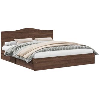 vidaXL Storage Bed with Drawer Brown Oak 200 x 200 cm Engineered Wood vidaXL