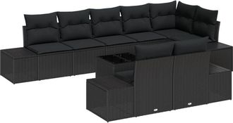 vidaXL Garden Sofa Set with Cushion 9 pcs Black Poly rattan Vidaxl