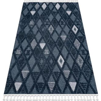 RugsX Alfombra Sevilla Y499b Conducci&oacute;n, Diamantes Azul Franjas Bereber Marroqu&iacute; Shaggy Blue 180x270 Cm