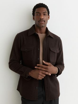 Reiss Chocolate Brown Wool-blend Twin-pocket Overshirt, XS