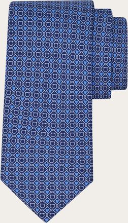 Ferragamo Men Gancini and Hearts print silk tie Blue