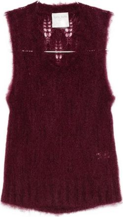 Forte_Forte Sleeveless Burgundy Knit Sweater With Openwork Details