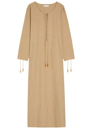 Tory Burch Lace-up Linen-blend Maxi Tunic Dress - Sand - XL (UK16 / XL)