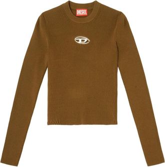 Diesel M-Valari Ribgebreide Top - Dames - Ronde hals truien - Bruin - XS - Polyester - Truien & Vesten