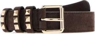 Valentino Garavani Rockstud Suede Belt - female - Valentino Garavani - Belts - Brown - 85 CM - Accessories