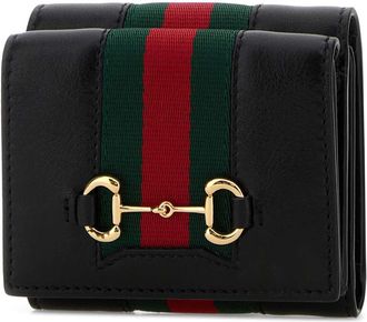 Gucci Womens Striped Leather Wallet Black