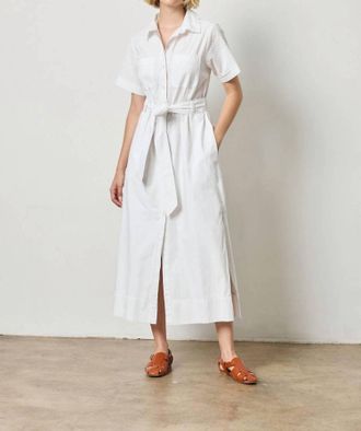 Lilla P Eyelet Trim Maxi Shirt Dress In White