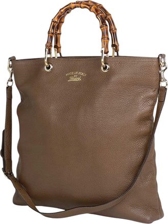 Gucci Brown Leather Shoulder Bag Tote Bag (Pre-Owned)