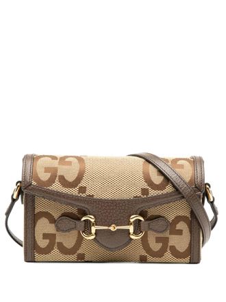 Gucci 2016-2025 Mini Jumbo GG Canvas Horsebit 1955 crossbody bag - Bruin