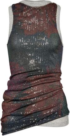 Maison Margiela Tops, Dames, Veelkleurig, 2Xs, Pailletten, Gedrapeerde Top met Print