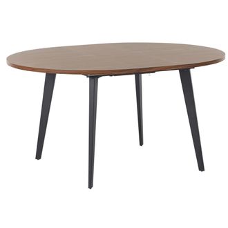 Beliani Mesa De Comedor Moderna Extensible Redonda 120/150 X 120 Cm Tablero Mdf Metal Patas Negras Madera Oscura Bovina