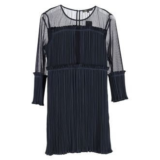 Maje Ritzy Pleated Mini Dress in Navy Blue Polyester