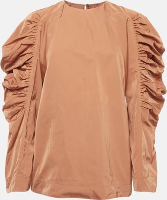 Dries Van Noten Orange Silk Blend Ruched Sleeve Detail Top